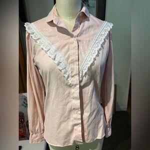 Vintage Karman Pearl Trim Western Pink Lace Yoke, Prairie Style